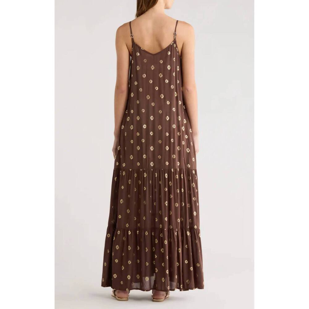 NEW ELAN tulum tiered spaghetti strap maxi dress in brown - Picture 3 of 3
